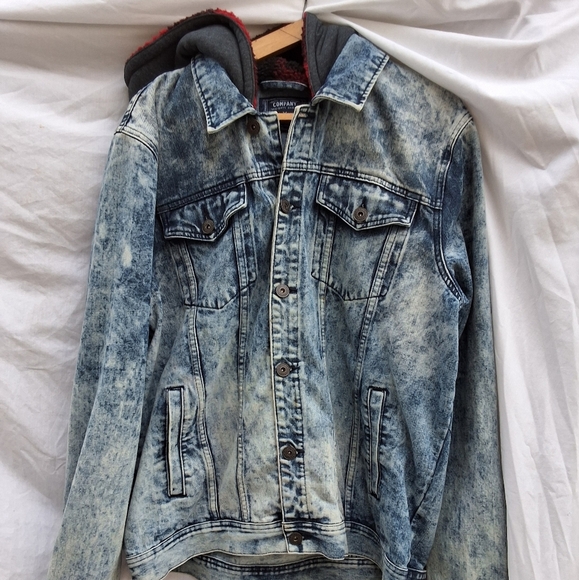 Vintage 80s Company One acid washed Denim hoodie Jacket XL-L - Picture 5 of 14